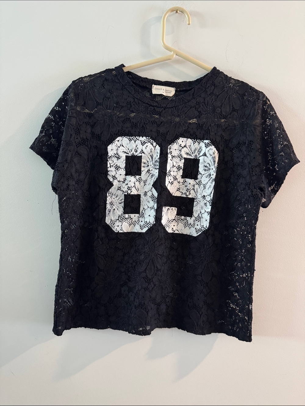 french pastry Black Lace Crop Top with White '89' Graphic